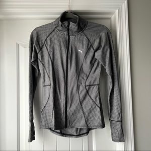 Puma Athletic Sport Black White Zip Up Jacket with Zip Pocket